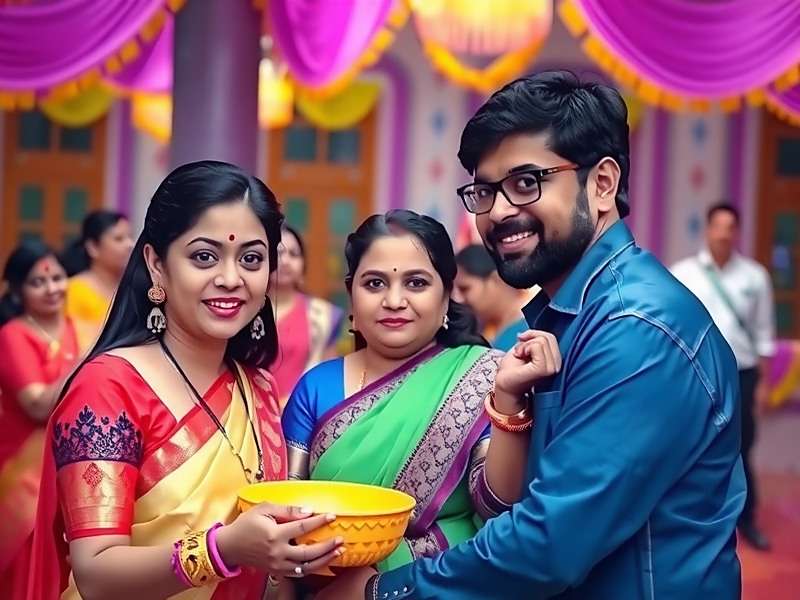 Indian family celebrating festival together